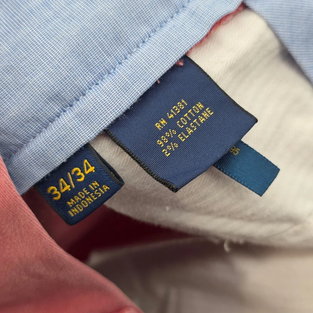 Polo Ralph Lauren Chino Pants Mens 34x34 Coral Pink Stretch Slim Fit Fits 36x34